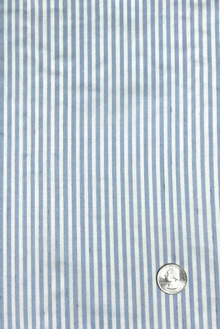 White Blue 22-2 Striped Silk Shantung