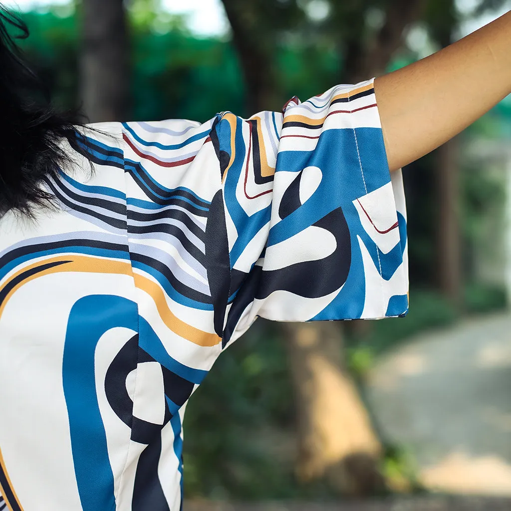 White-blue printed shirt