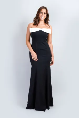 White Bow Black Strapless Gown