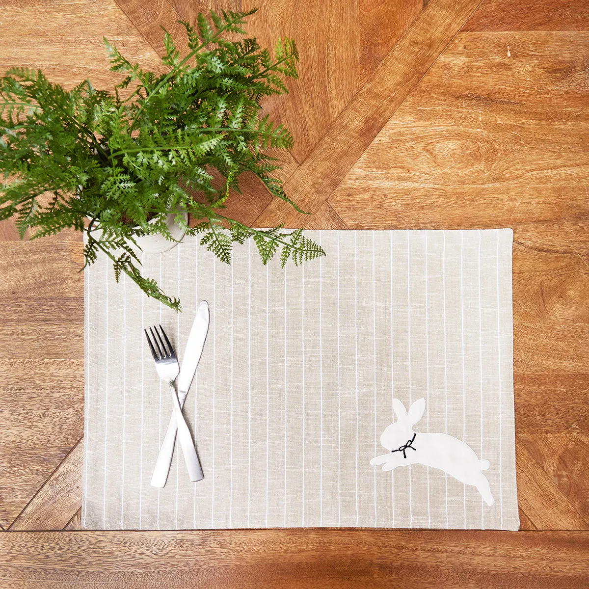 White Bunny Hop Stripe Table Linens