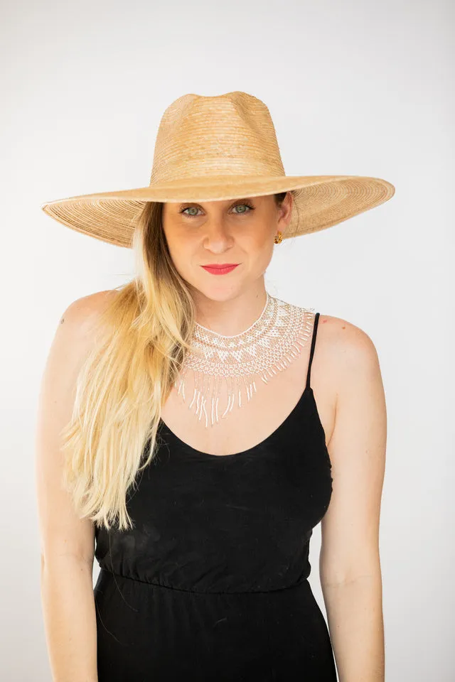 White Cascading Beaded Hat Necklace