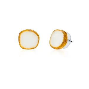 White Circle Glass Beaded Small Stud Earrings