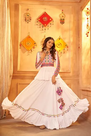 White Color Embroidered Work Designer Choli with Ghagra for Navratri Special Collection