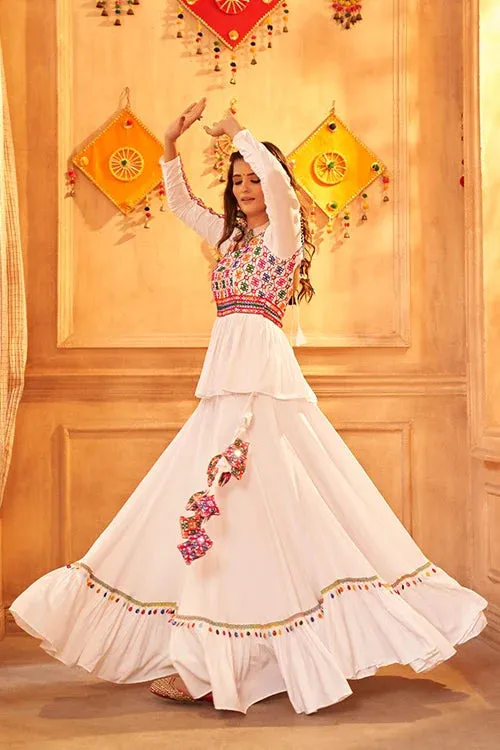 White Color Embroidered Work Designer Choli with Ghagra for Navratri Special Collection