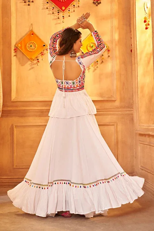 White Color Embroidered Work Designer Choli with Ghagra for Navratri Special Collection