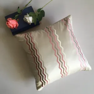 White Color Zig-Zag Design  Cotton Satin Sofa Cushion Cover (16 x 16 ) 1Pc