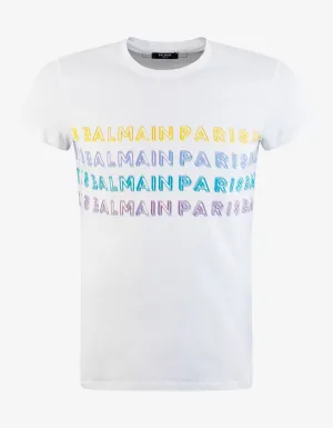 White Colourful Logos Print T-Shirt