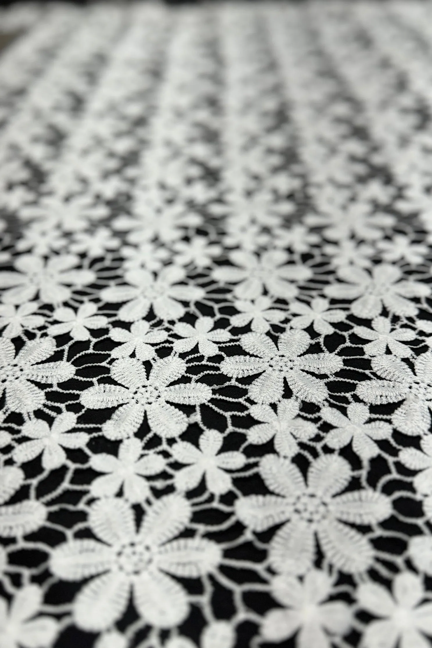 White Corded Floral Web Embroidery Fabric