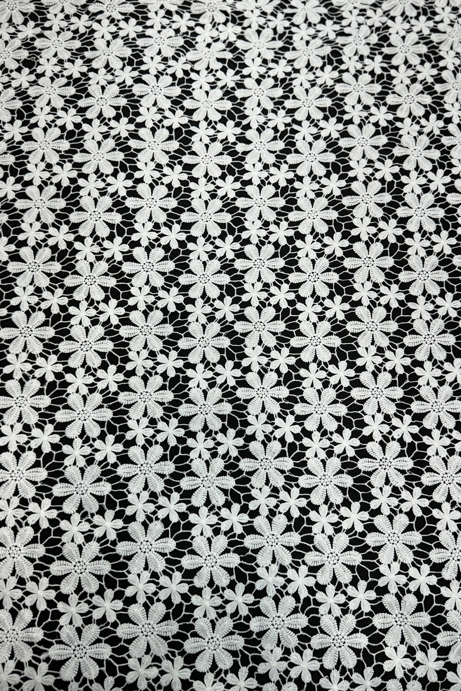 White Corded Floral Web Embroidery Fabric