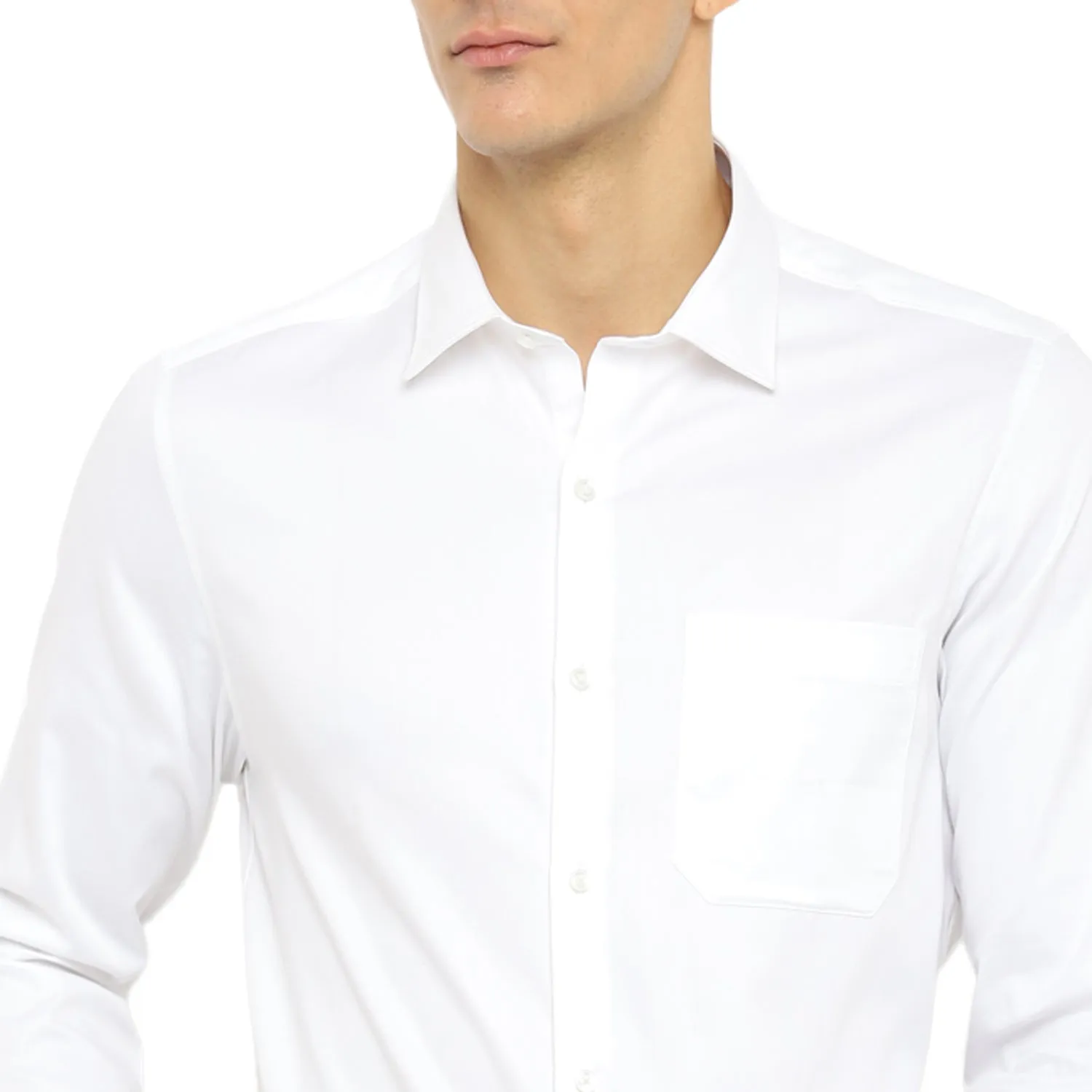 White Cotton Blend Solid Slim Fit Shirt