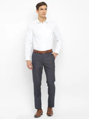 White Cotton Blend Solid Slim Fit Shirt