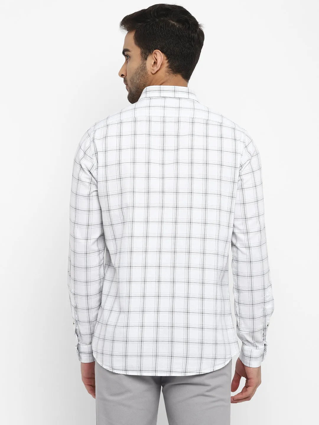 White Cotton Checked Slim Fit Casual Shirt