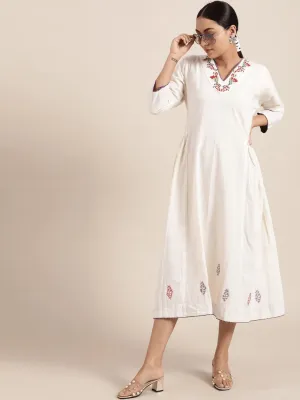 White Cotton Embroidered Dress