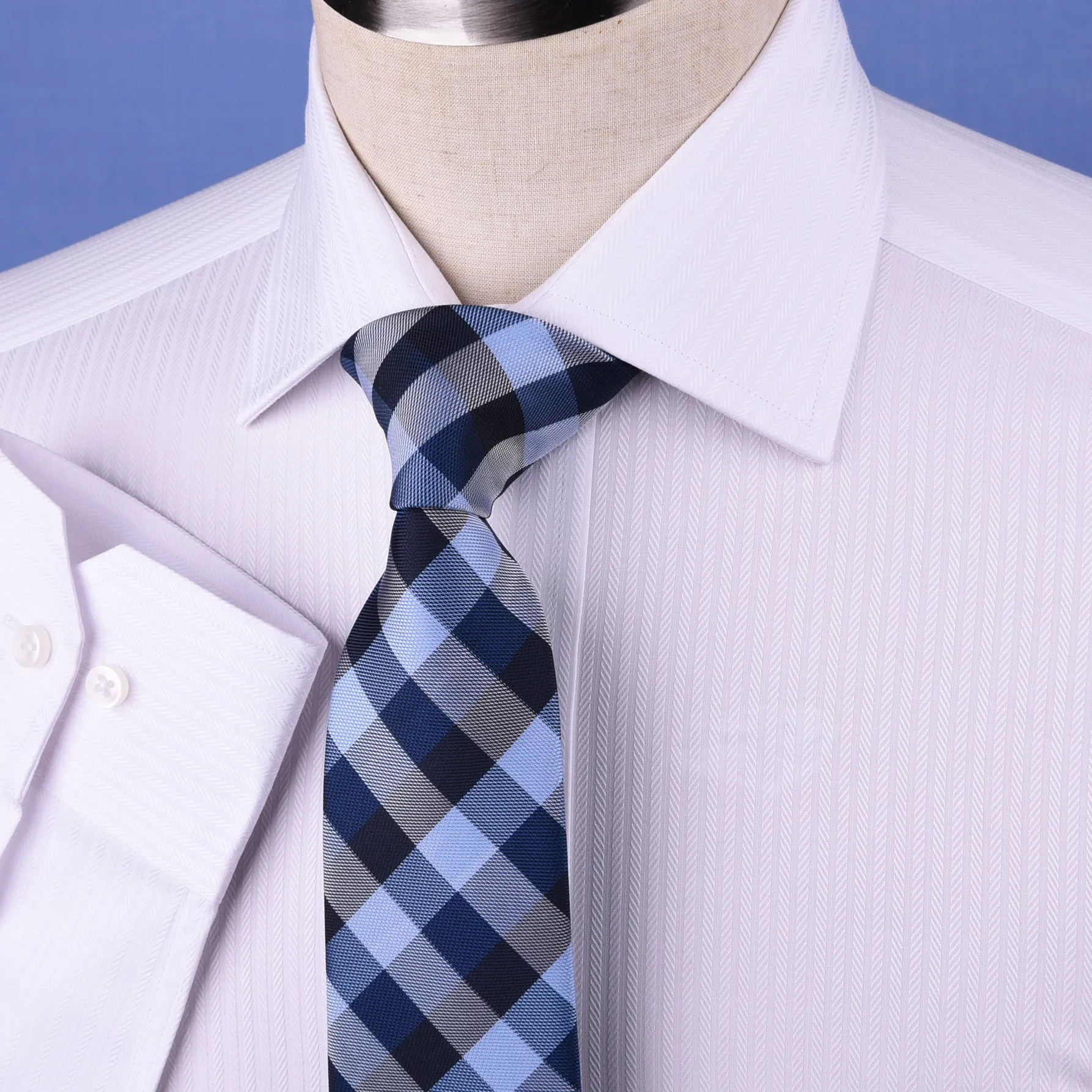 White Cotton Mini Herringbone With Blue Inner Lining For Professional Dress EgoFormal Dress Shirt This Shirt Is Designed for Professional Daily Work With Easy Care Of The Dress Shirt