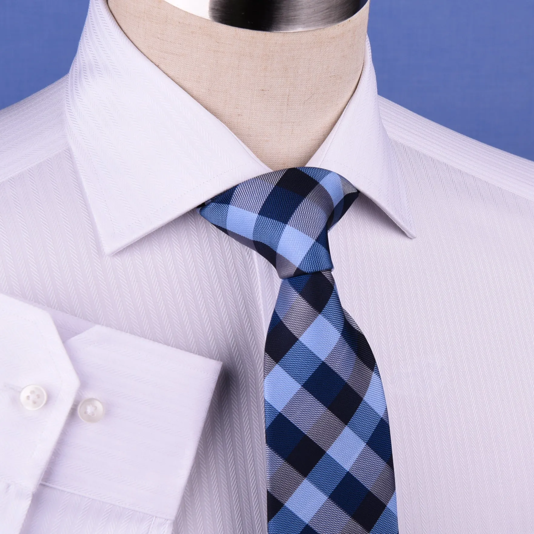 White Cotton Mini Herringbone With Blue Inner Lining For Professional Dress EgoFormal Dress Shirt This Shirt Is Designed for Professional Daily Work With Easy Care Of The Dress Shirt