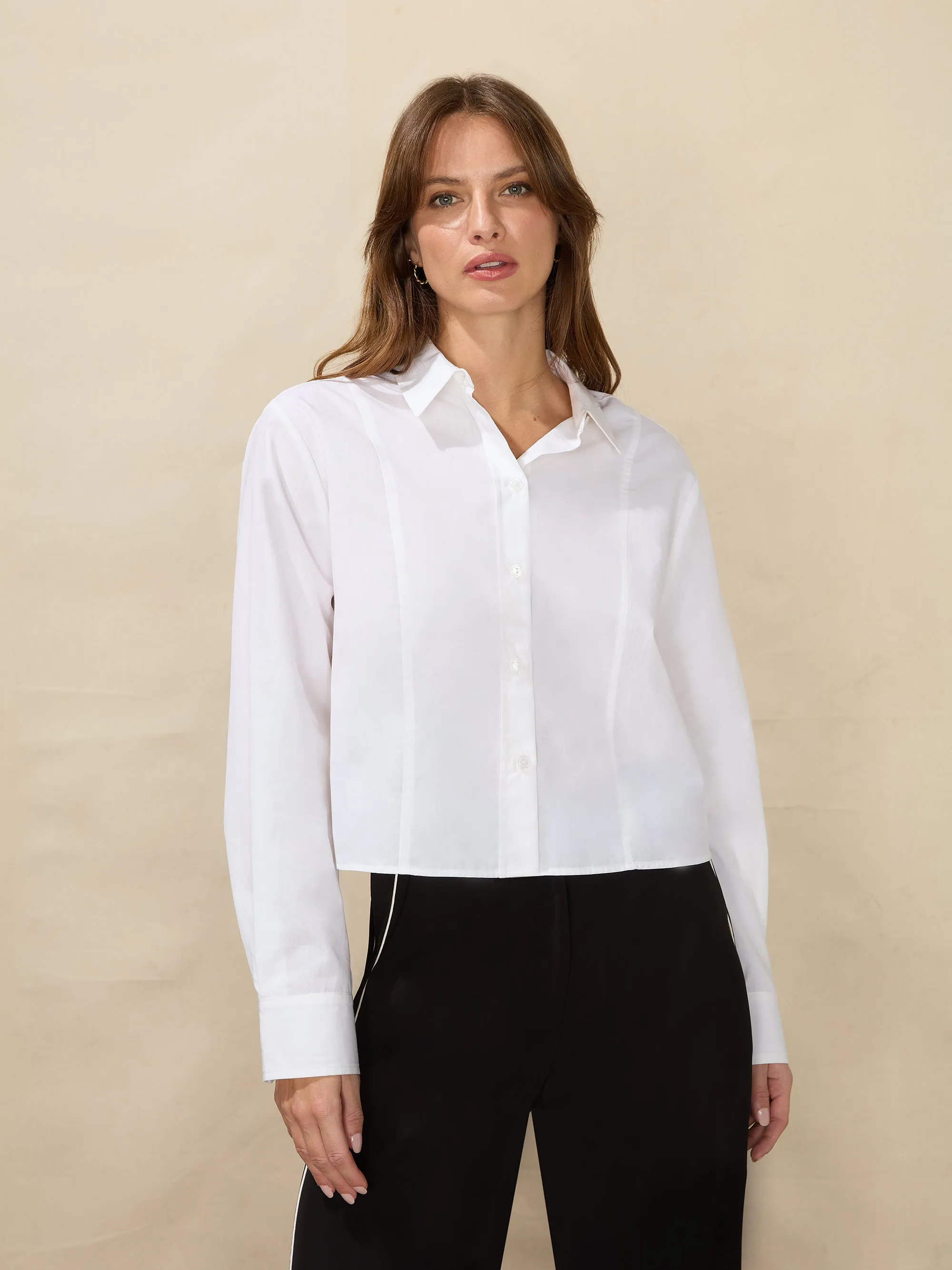 White Cropped Cotton Shirt