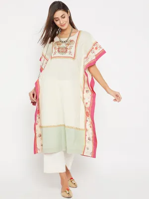 White Delicate Hand Embroidered Kaftan Kurta