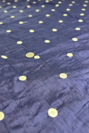 White Dots on Navy Dupioni Embroidered Dupioni Silk