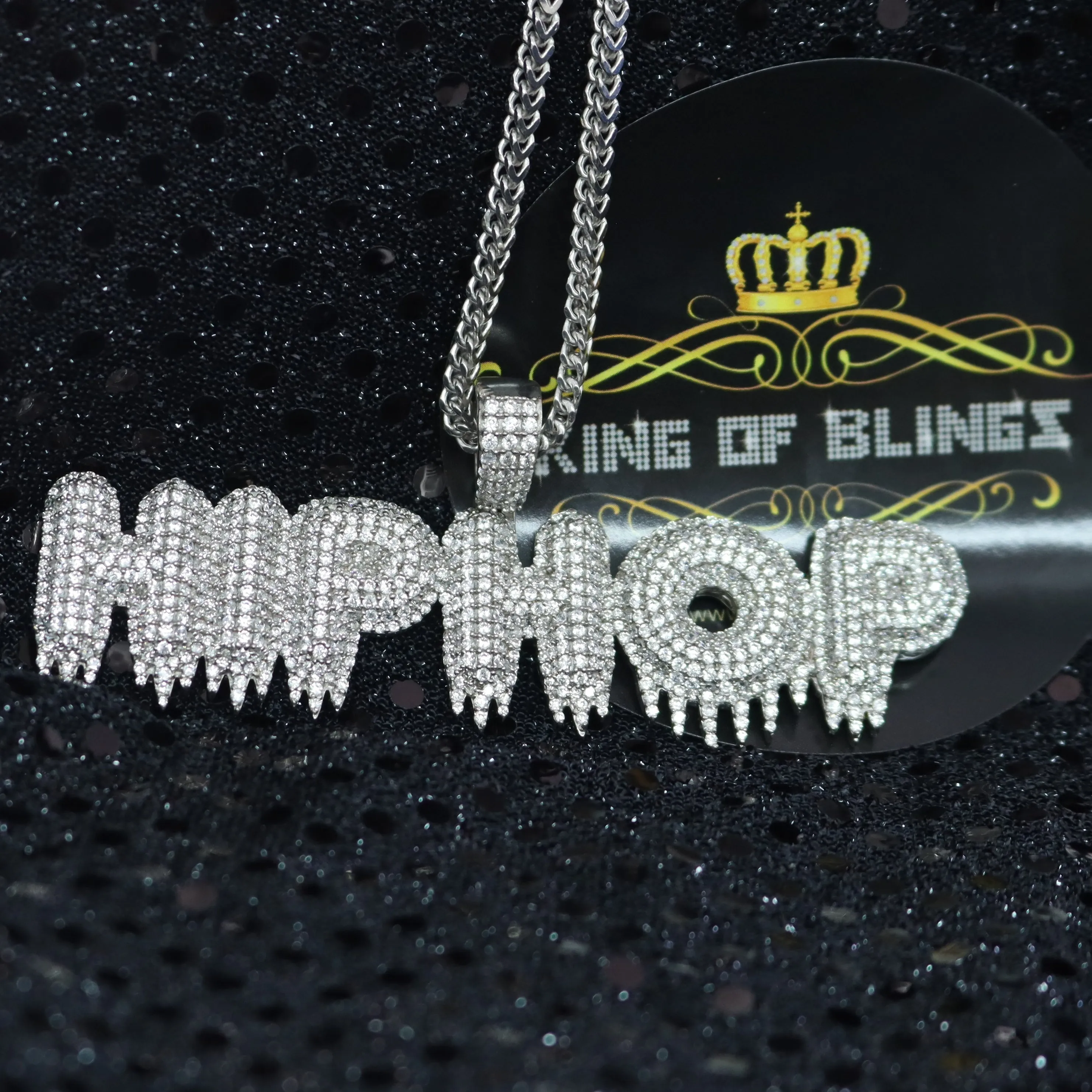 White Dripping "HIPHOP" 925 Sterling Silver Pendant with 19.85ct Cubic Zirconia