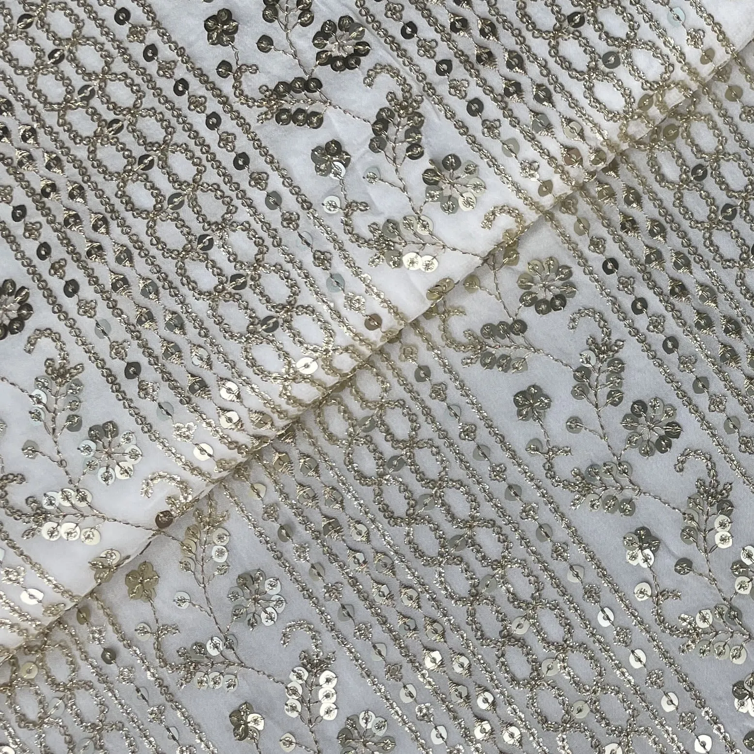 White Dyeable Sequins Embroidery Georgette Fabric 18787