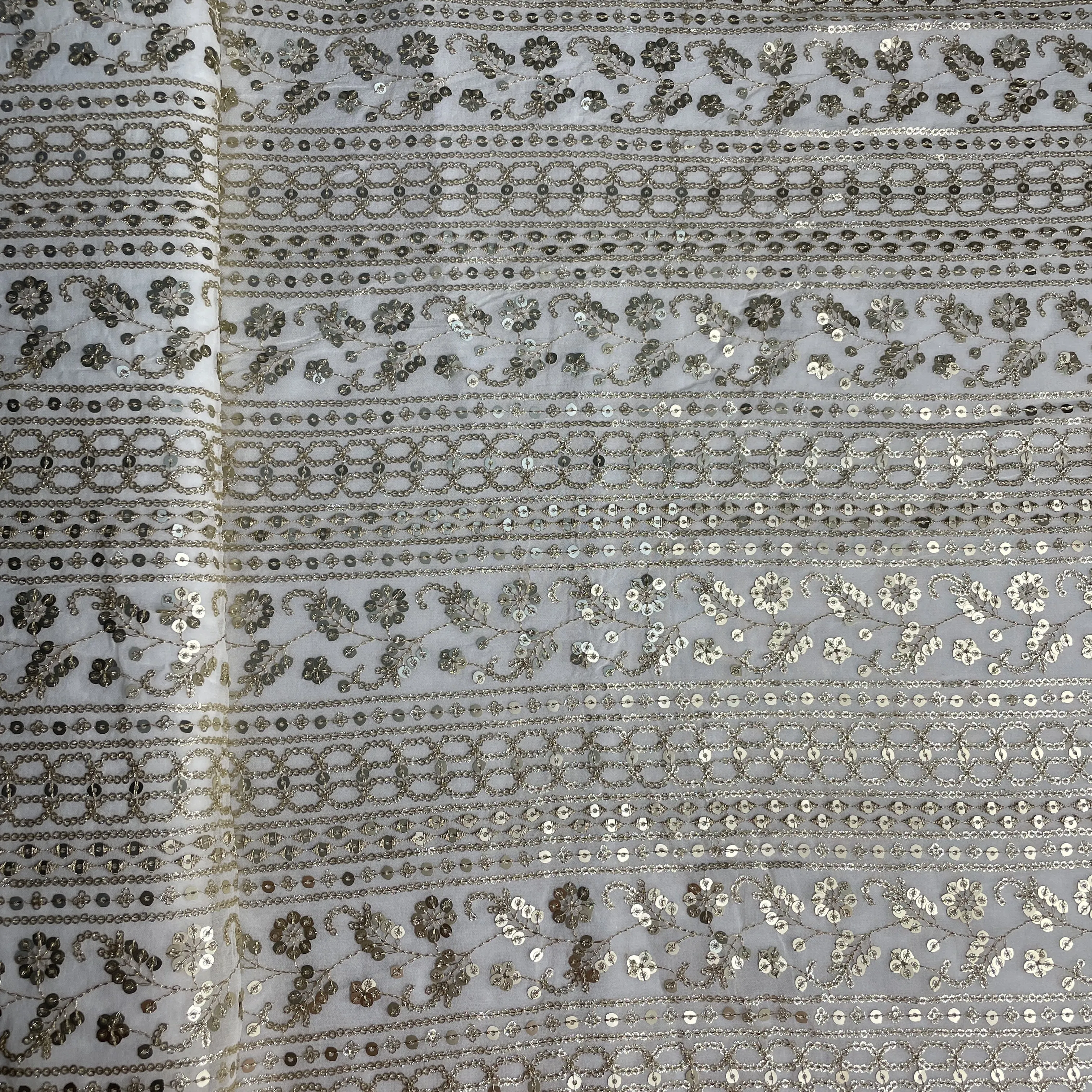 White Dyeable Sequins Embroidery Georgette Fabric 18787