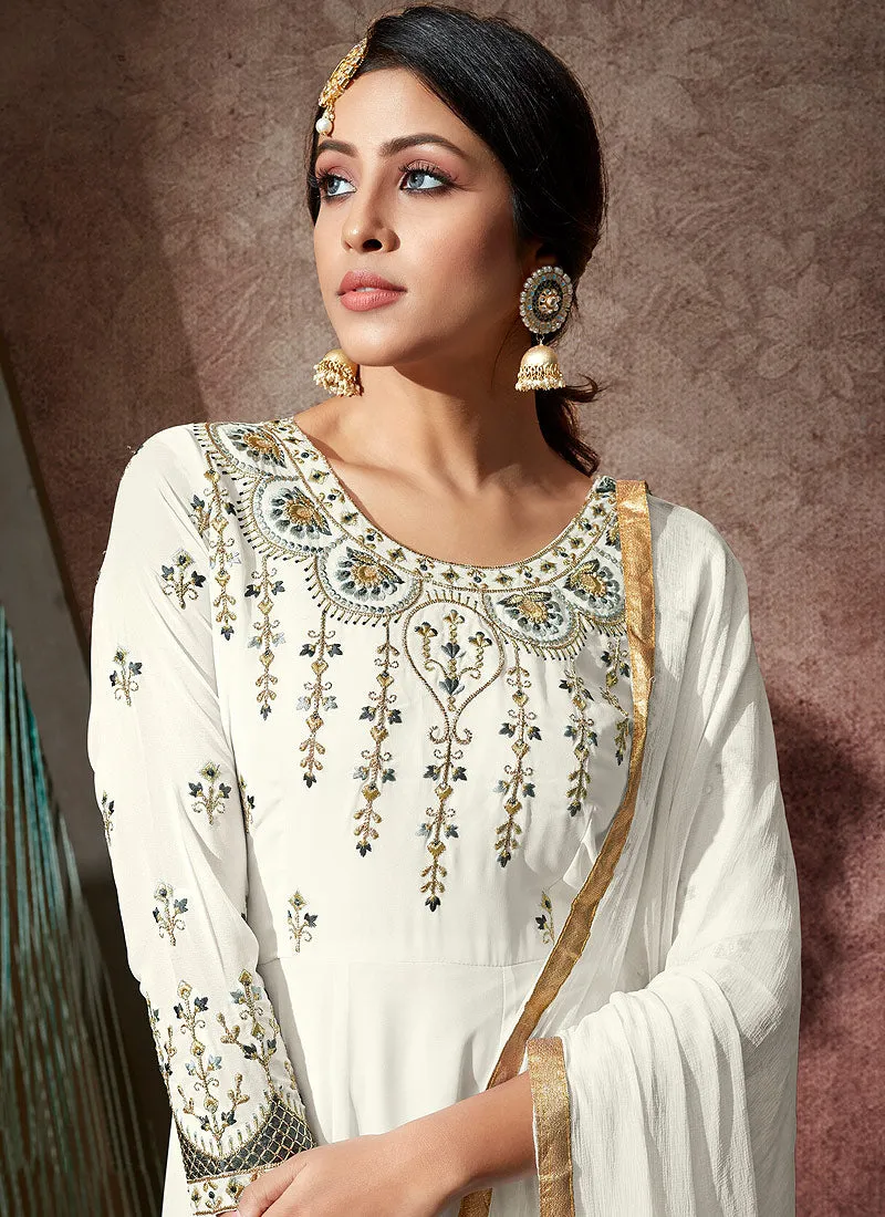 White Embroidered Anarkali Suit