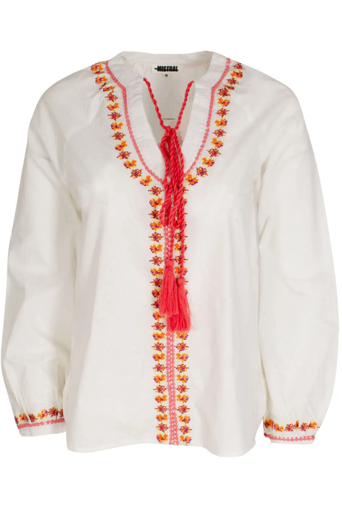 White Embroidered Kaftan Tassle Top