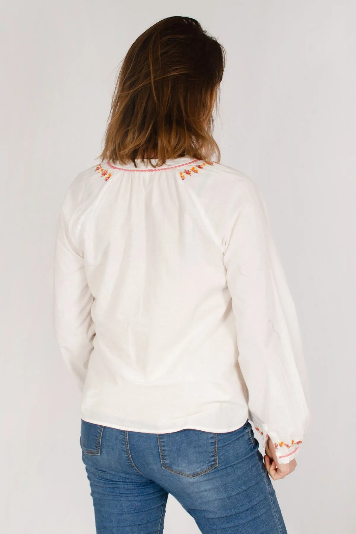 White Embroidered Kaftan Tassle Top