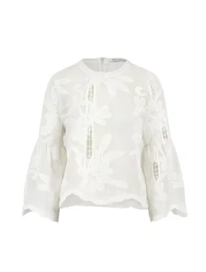 White Embroidered Lace Flare Sleeve Top