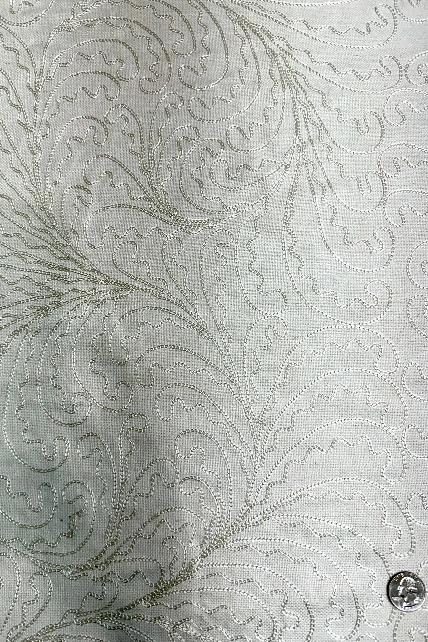 White Embroidered Silk Linen MEMT-026-09