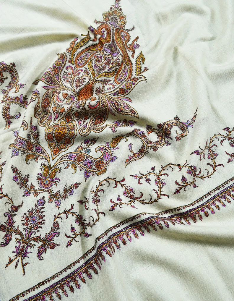 white embroidery GI pashmina shawl 7873