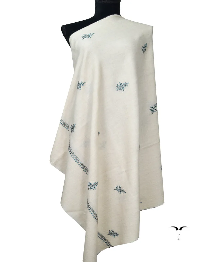 White Embroidery Pashmina Shawl 7352