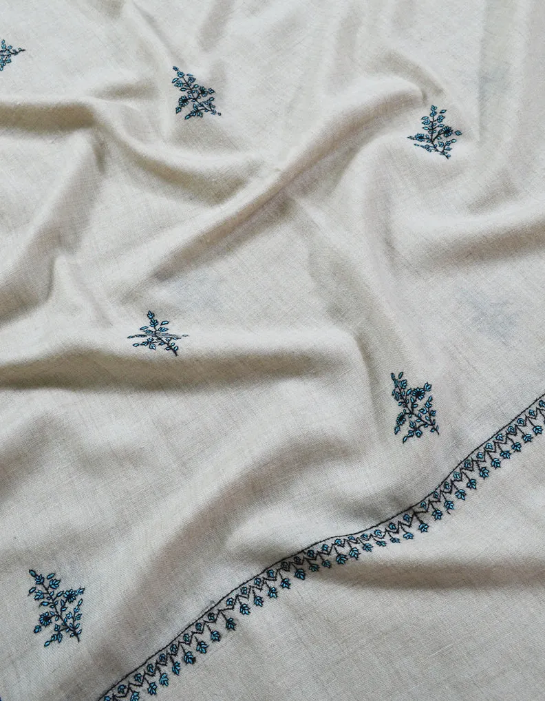 White Embroidery Pashmina Shawl 7352