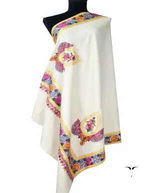 white embroidery pashmina shawl 7940