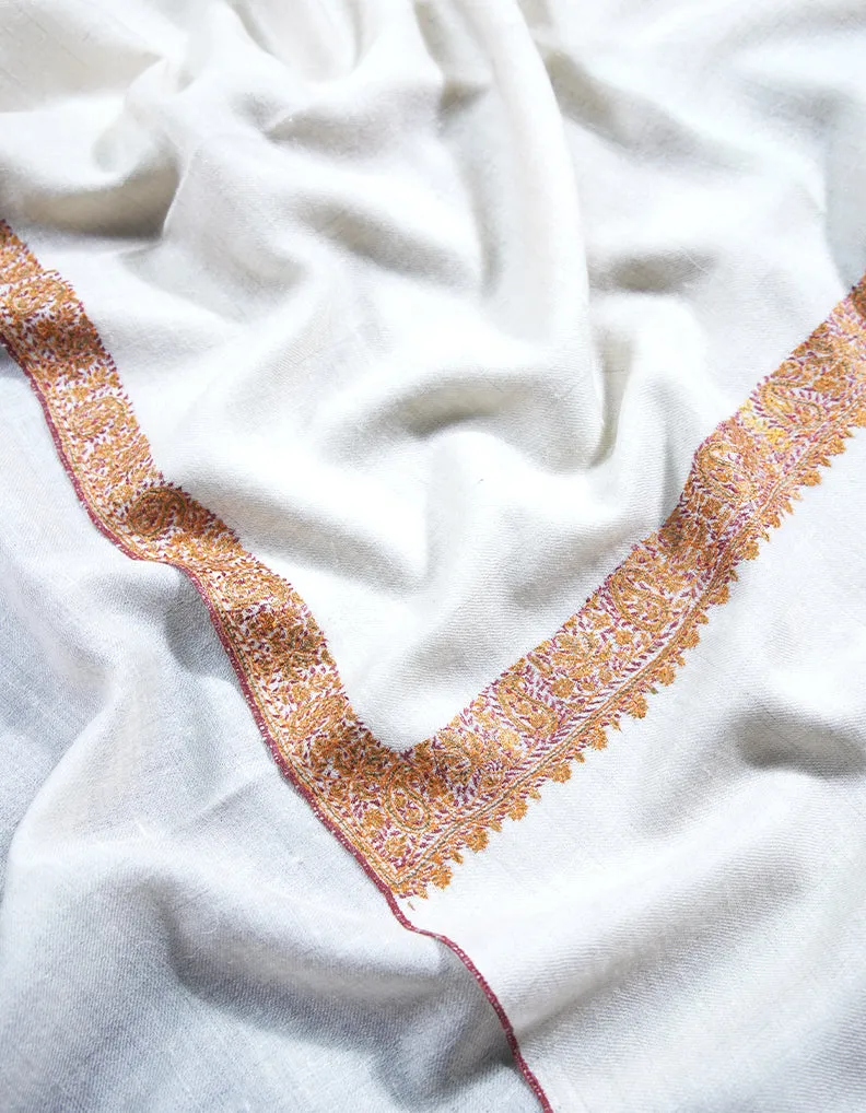 white embroidery Pashmina shawl 8679