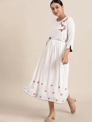 White Floral Embroidered Dress