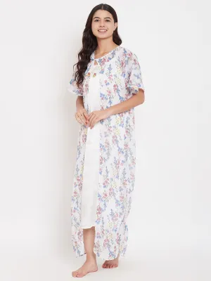 White Floral Gown - (Clearance - Final Sale)