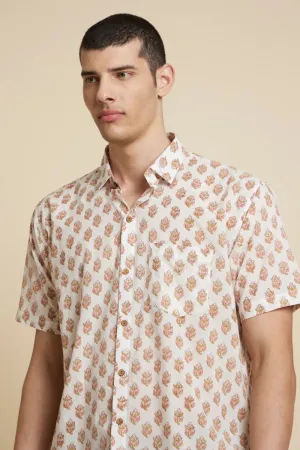 White Floral Handblock Printed Shirt