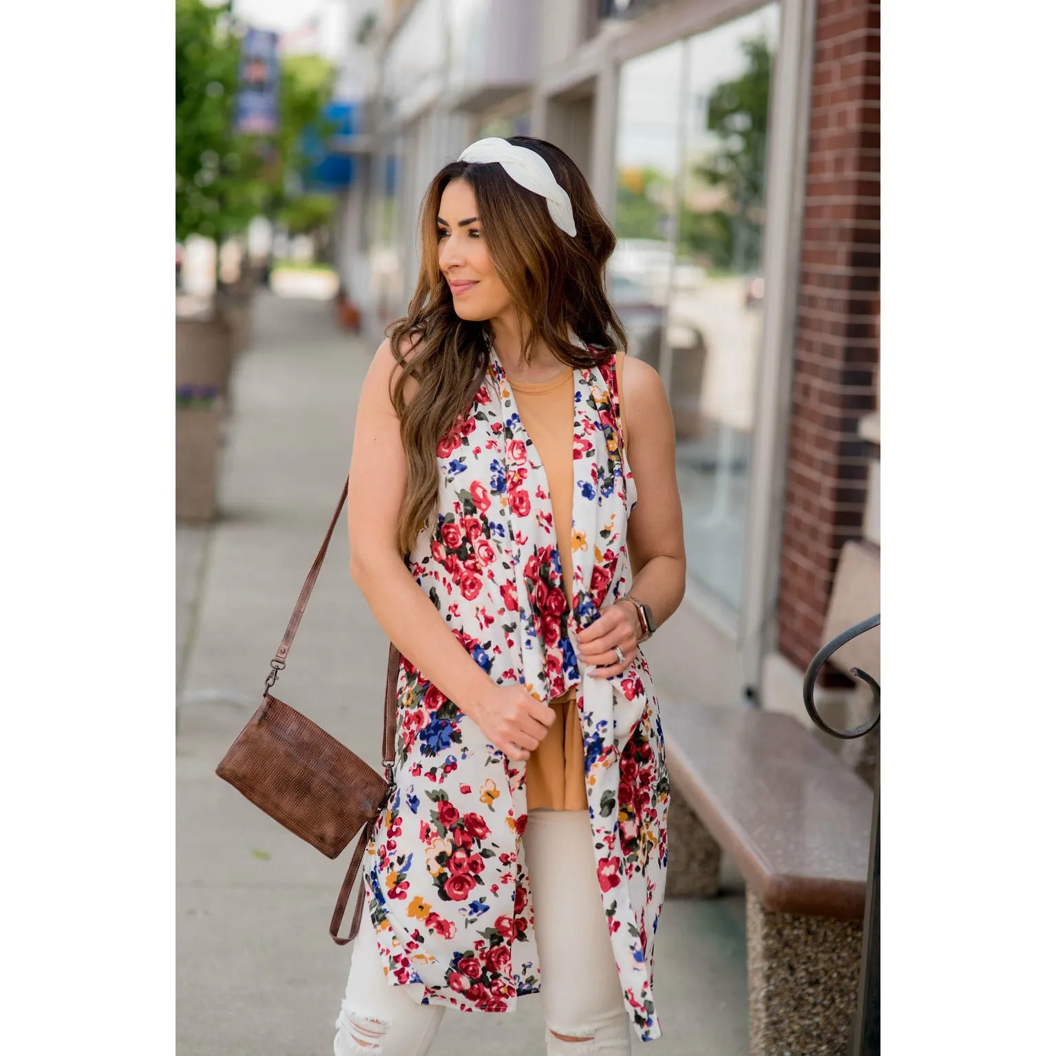 White Floral Kimono Vest