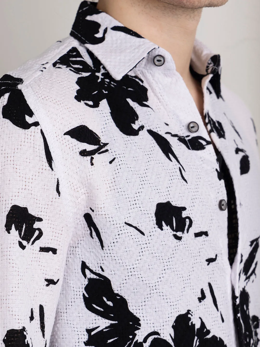 White Floral Printed Overshirt