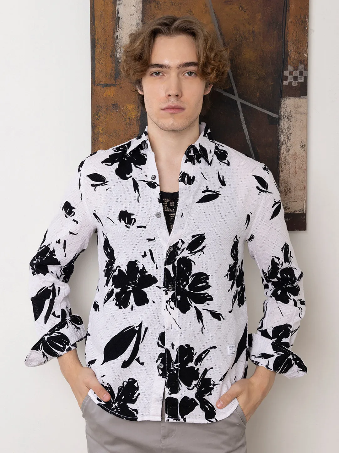 White Floral Printed Overshirt