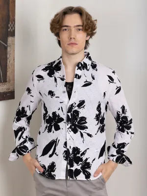 White Floral Printed Overshirt