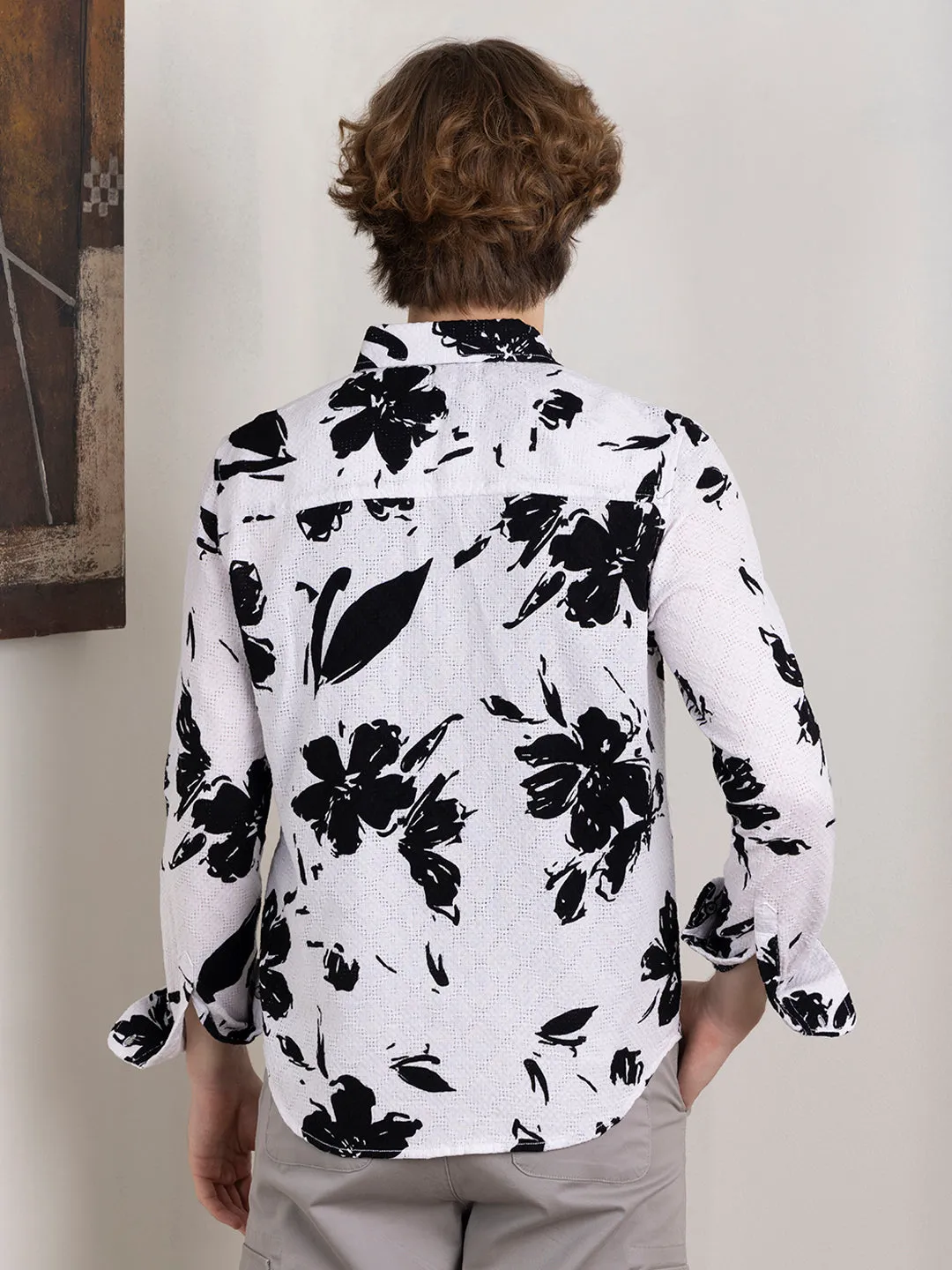 White Floral Printed Overshirt