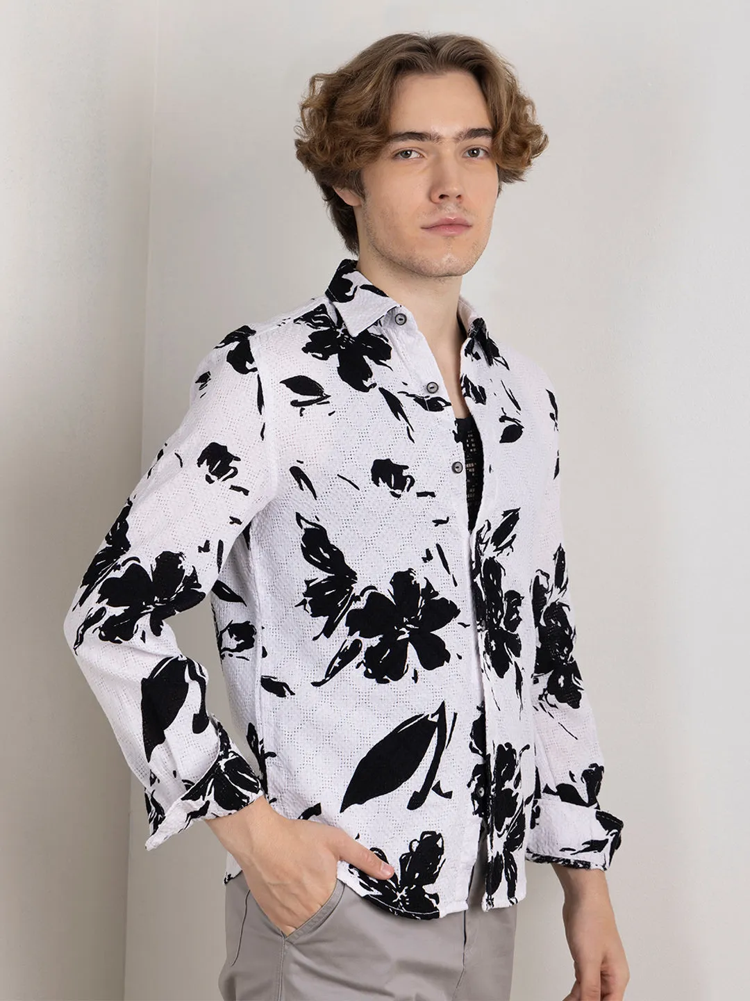 White Floral Printed Overshirt