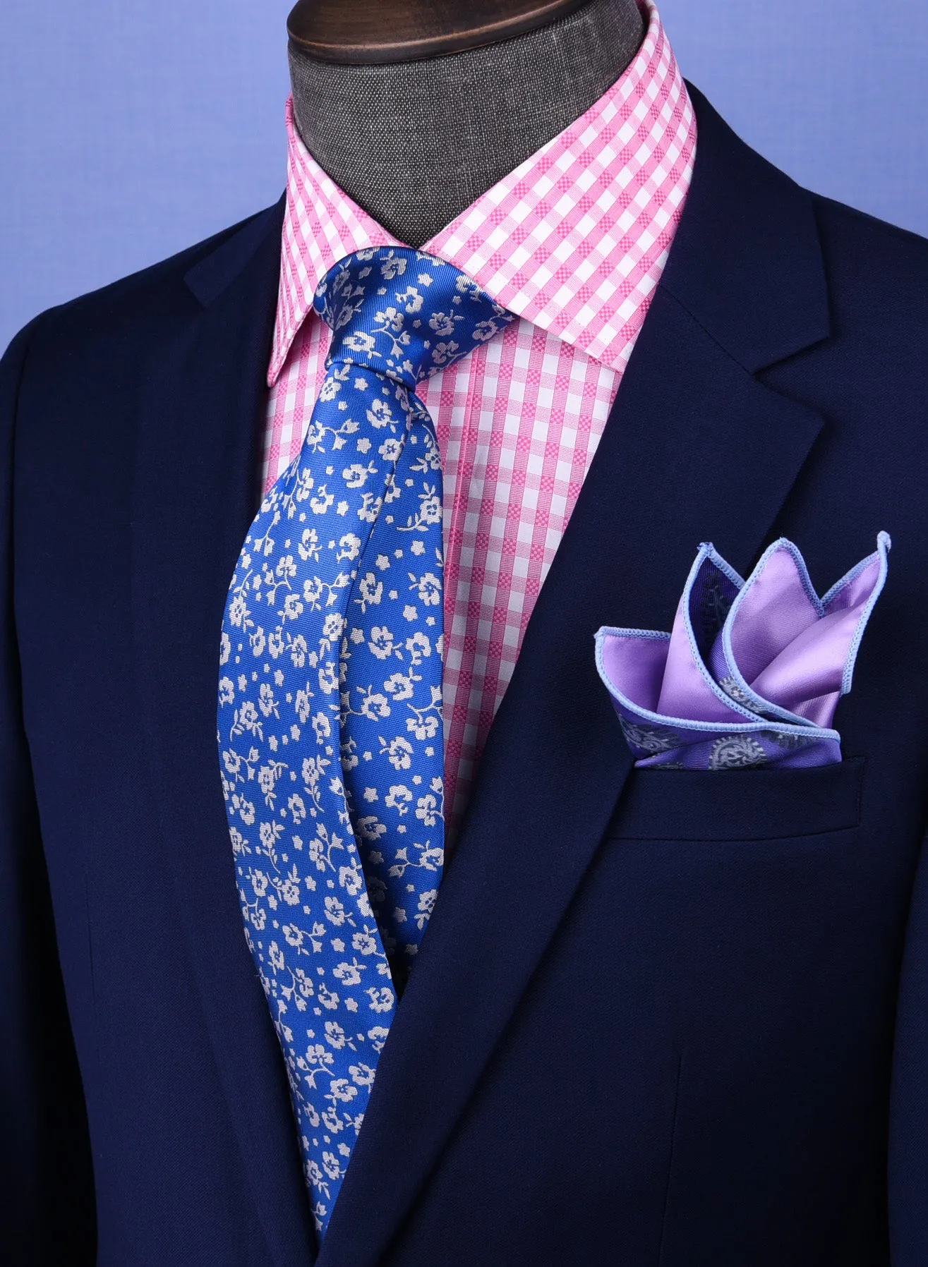 White Flower Blue Tie Skinny 3" Floral Necktie Designer Fashion Mens Accessory