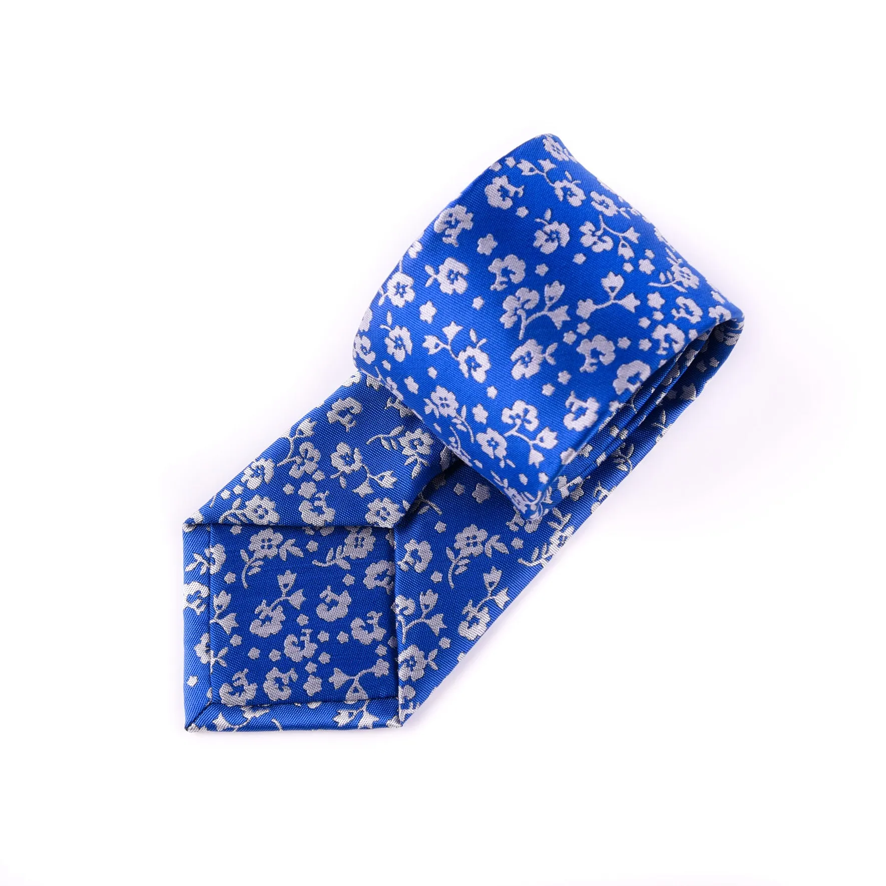 White Flower Blue Tie Skinny 3" Floral Necktie Designer Fashion Mens Accessory