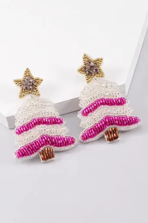 White   Fuchsia Christmas Tree Earrings