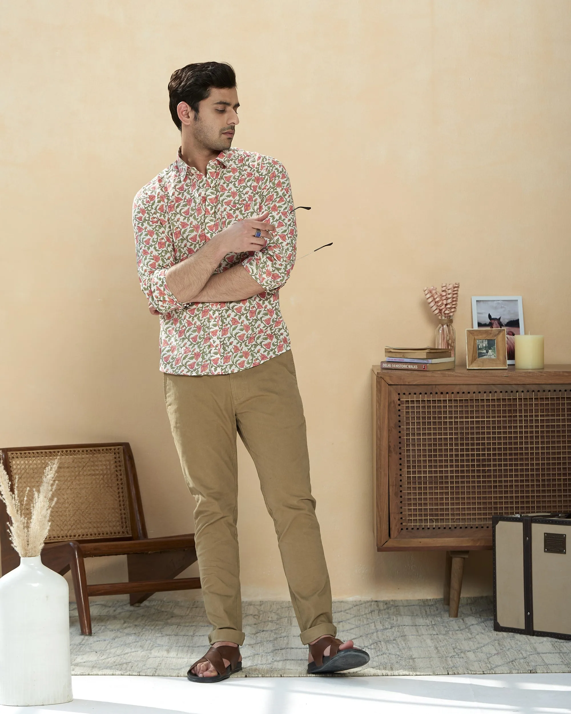 White Full Sleeve Cotton Hand Block Printed Men’s Shirt