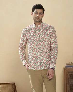 White Full Sleeve Cotton Hand Block Printed Men’s Shirt