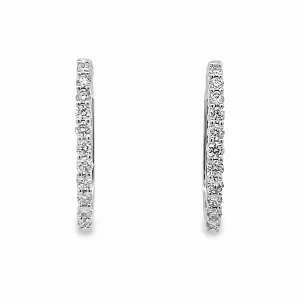 White Gold 3/4 CTW Diamond Hoop Earrings